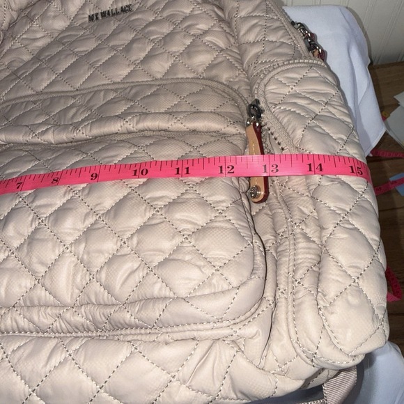 MZ Wallace Pocket Metro Quilted Nylon Backpack Diaper Laptop Work Bag Beige Tan - Picture 16 of 16